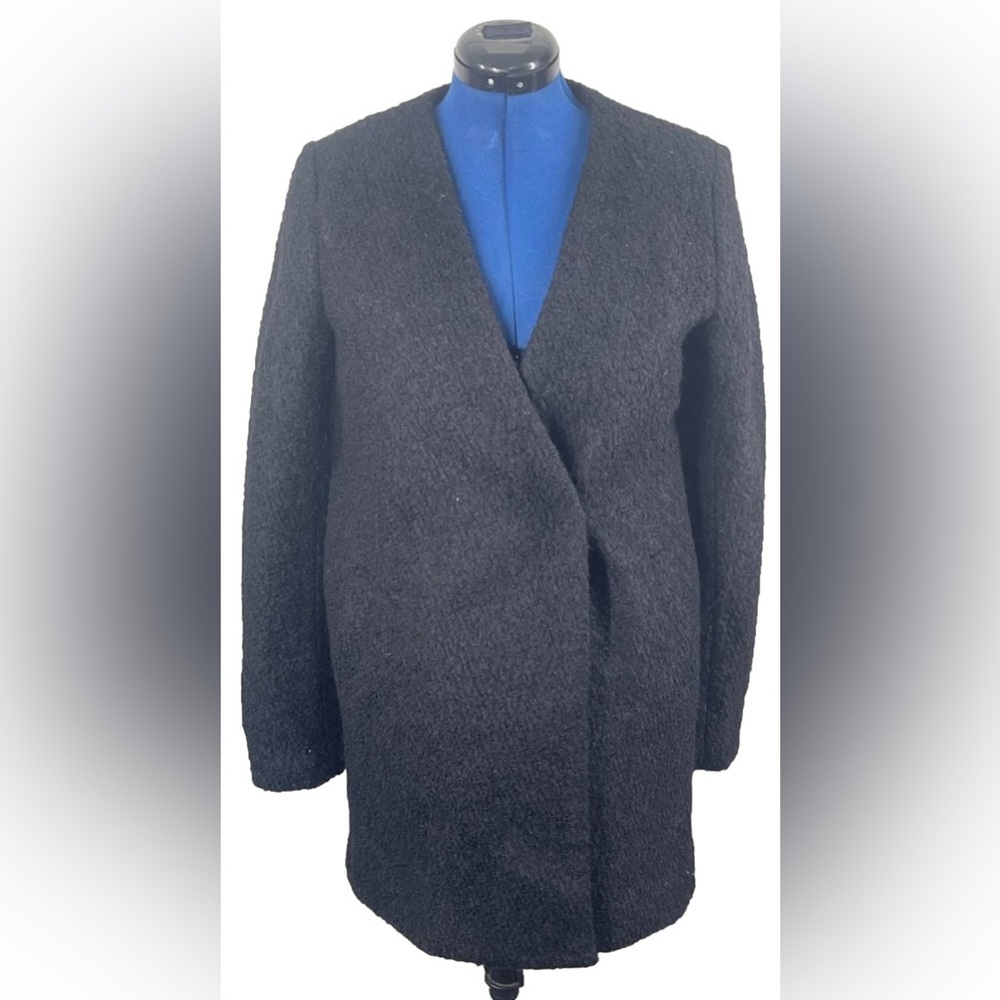 FOREVER 21 EXCLUSIVE VINTAGE STYLE WOOL BLEND BLACK‎ COAT SZ L Y2K V NECK TWEED